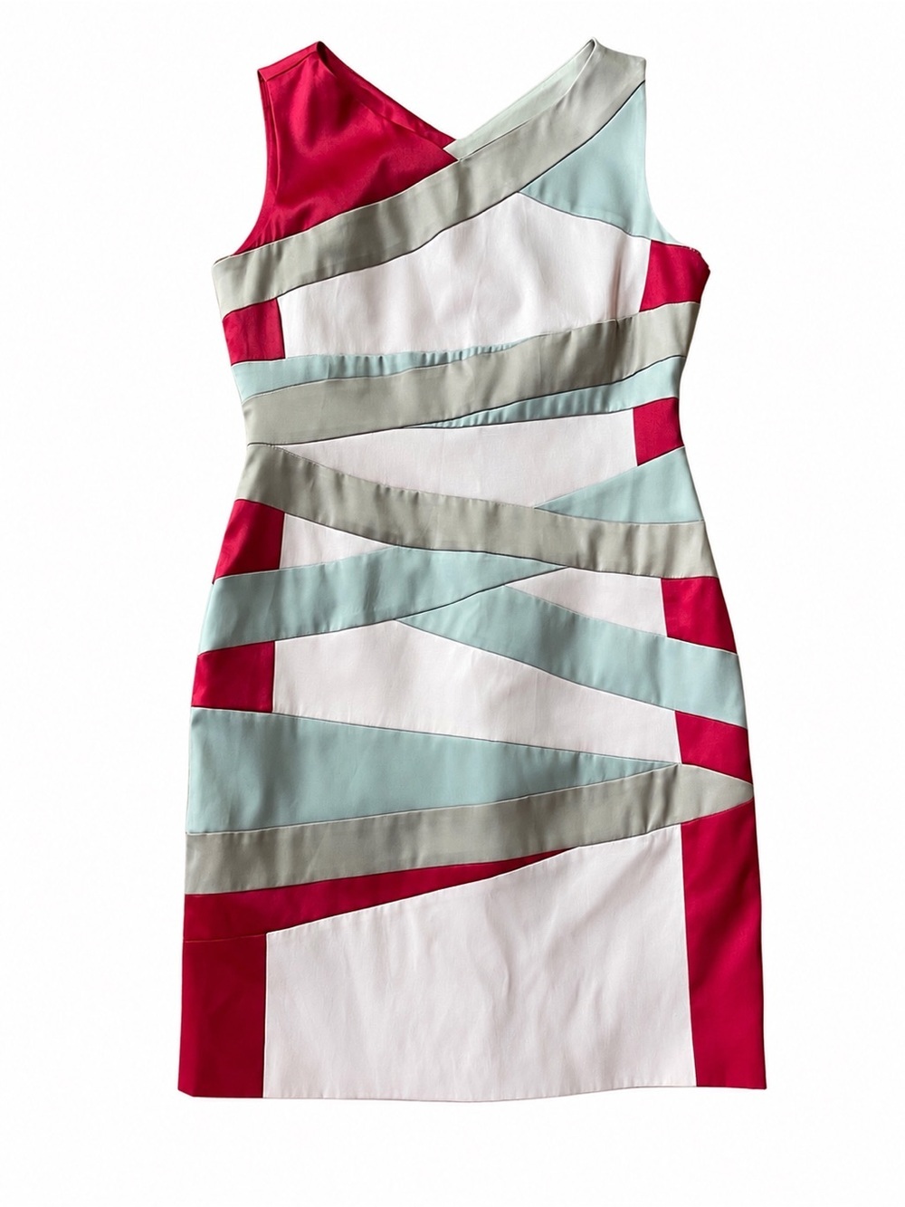 Karen Millen Colorblock Sheath Dress V-Neck Sleeveless UK 14 US 10 Cocktail